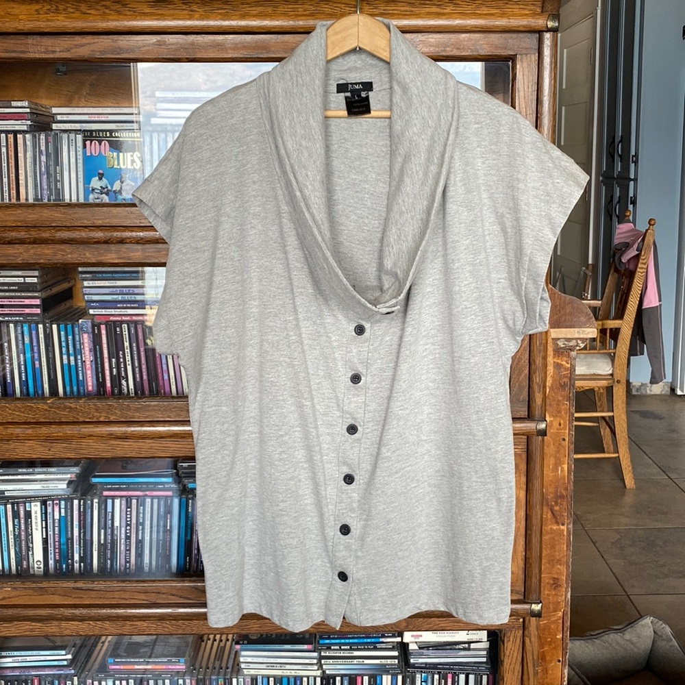 Juma Large Grey Button Down Deep-Cowl SS Shirt